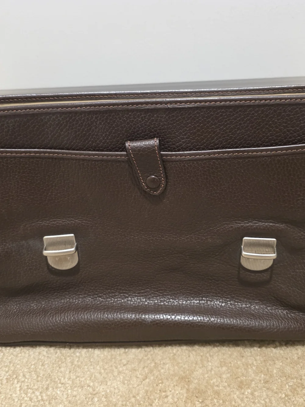 Men's Brown Leather Briefcase with Top Handle and Dual Locks